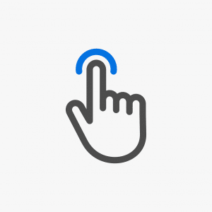illustration of a hand with a blue curve over the pointer finger 