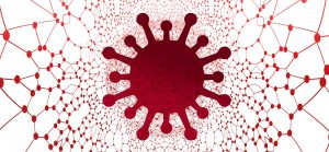 red virus with a network of connections around it