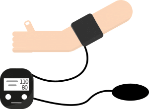 illustration of a hand with a blood pressure cuff on it