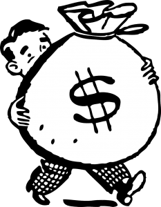 illustration of a man holding a large bag with a money sign on it