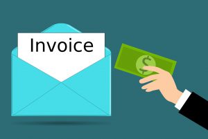 illustration of an invoice with a hand holding money next to it
