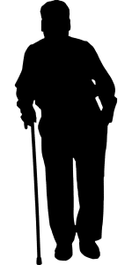 silhouette of a man with a walking cane