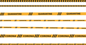 caution tapes with quarantine and corona on it