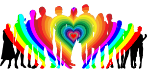 many people with a heart of different colors