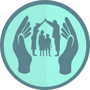 circle with hands open and a family inside