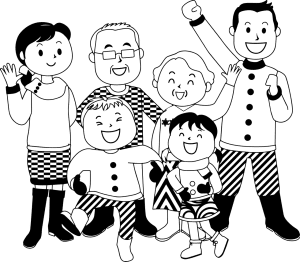 illustration of grandparents with their children and grandchildren