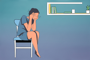 illustration of a woman holding her head