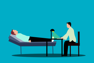 illustration of person lying down and a person sitting next to them
