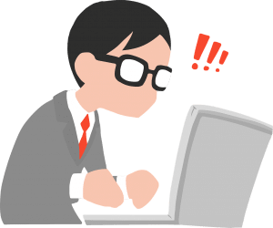 illustration of a person looking at their laptop with exclamation points