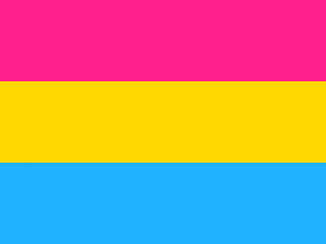pansexual flag colors of pink, yellow and light blue