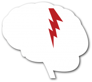 brain silhouette with a red lightning bolt through it
