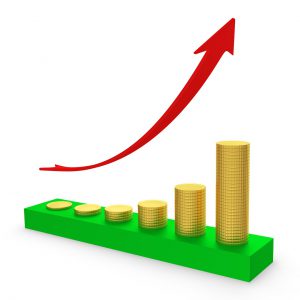 graph with coins moving up and a red arrow moving upwards