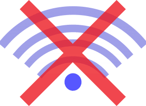 wifi symbol with a red X over it