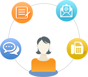 illustration of a person with lines of communication around