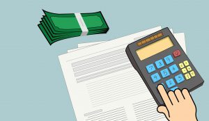 illustration of a calculator and money
