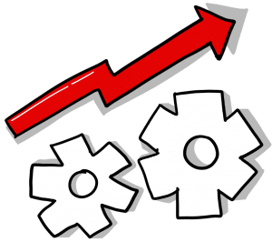 gears with a red arrow pointing upward