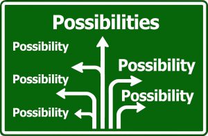 sign with different arrows pointing at the word possibility