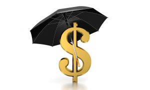money sign underneath a black umbrella