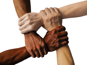 4 hands holding each other around the wrists