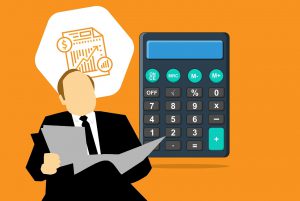 illustration of a person next to a calculator