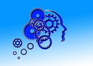 side of a head with gears in the brain section