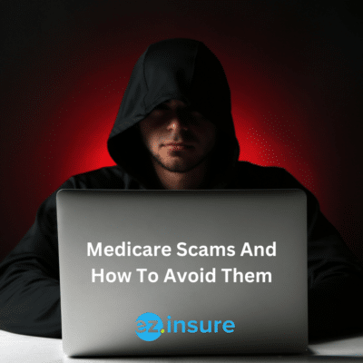 medicare scams and how to avoid them text overlaying image of a hacker behind a computer
