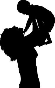 illustration of a mom holding a baby over her head playing