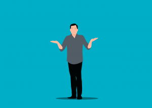 illustration of a man shrugging with a blue background