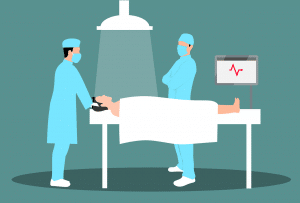 illustration of two doctors standing beside a patient laying on an operating table