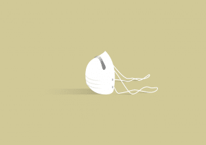 illustration of a medical face mask laying discarded on the ground