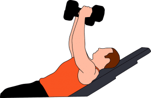 illustration of a man on a work out bench lifting weights above his head