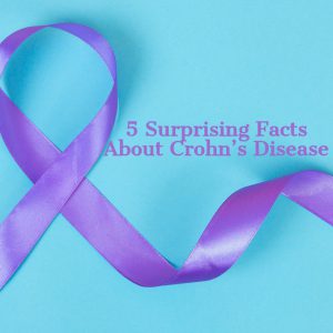 purple crohn's disease awareness ribbon on a blue background with the article title