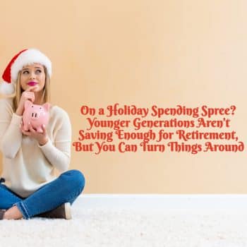 woman in a santa hat holding a piggy bank with article title next to her