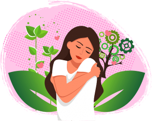 illustration of a woman hugging herself 