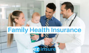 a mom and dad holding a baby talking to a doctor