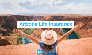 arizona life insurance text overlaying image of a woman sitting on a cliff