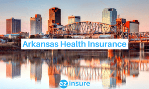 arkansas health insurance text overlaying image of the bridge into little rock