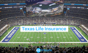 texas life insurance text overlaying image of cowboys stadium