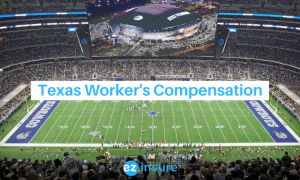 texas worker's compensation text overlaying image of cowboys stadium