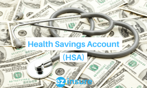 health savings account (HSA) text overlaying image of a stethoscope lying on a pile of money