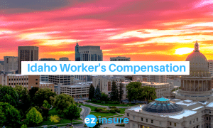 Idaho worker's compensation text overlaying image of boise skyline