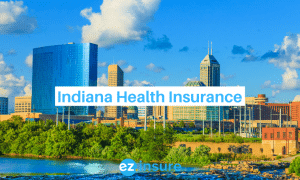 indiana health insurance text overlaying image of indianapolis
