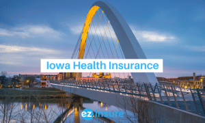 iowa health insurance text overlaying image of des moines