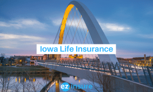 iowa life insurance text overlaying image of des moines