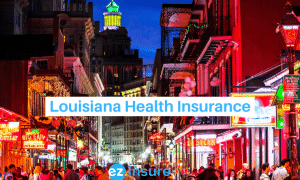 louisiana health insurance text overlaying image of bourbon street