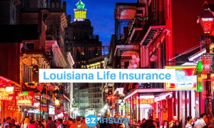 louisiana life insurance text overlaying image of bourbon street