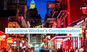 Louisiana worker's compensation text overlaying image of bourbon street