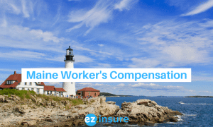 Maine worker's compensation text overlaying image of portland light house