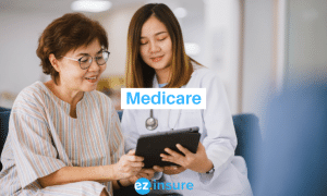 medicare text overlaying image of a patient and doctor looking at a tablet