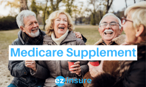 Medicare Supplement text overlaying image of a group of seniors laughing together